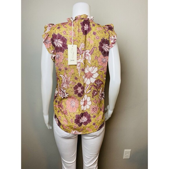 F. Joie Tank Top S Floral Multicolor Blouse Sleeveless High Neck NWT - Picture 3 of 6